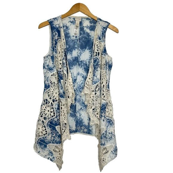 Chicos Vest Blue Drape front Lace Medium - Picture 1 of 9